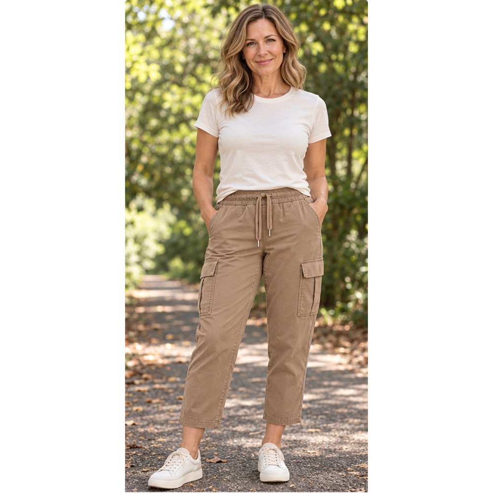 Athleta Farallon Cargo Crop Pants Tan Brown Organic Cotton Size 6 530631
